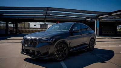 BMW X3M/X4M LCI carbon fibre kidney grille upgrade in gloss finish, featuring dry carbon slats and aggressive styling